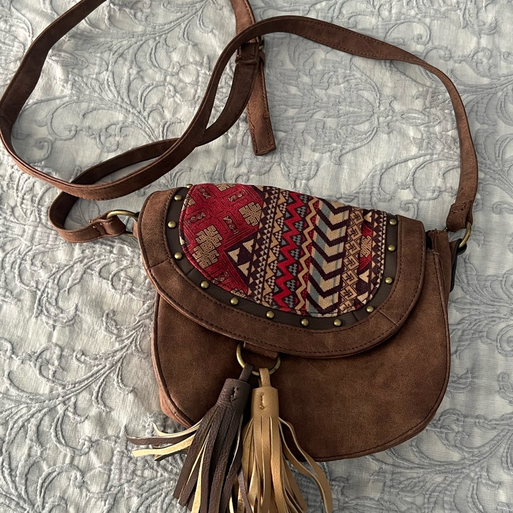 Bohemian Brown Crossbody Bag with Tassels